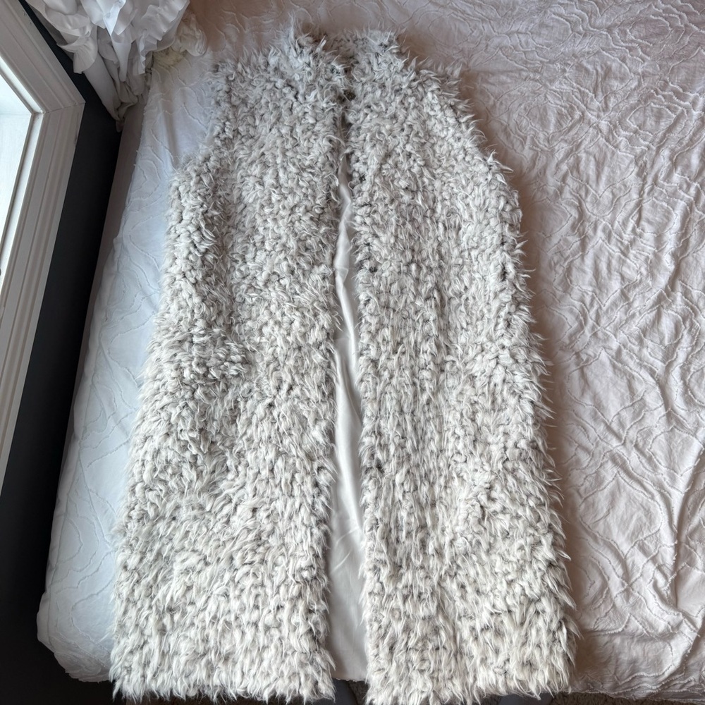 Love Token White Grey Teddy Sherpa Jacket Vest Longline